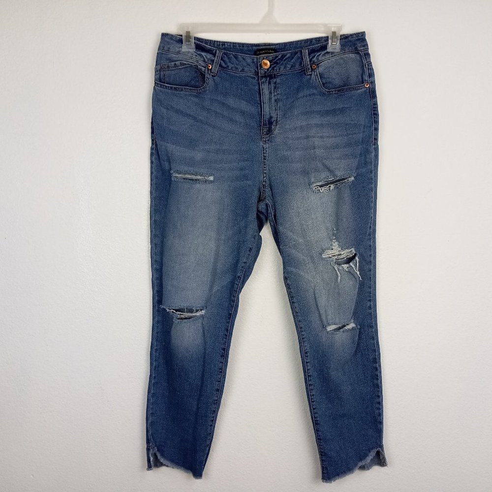 Catherine Malandrino High Rise Straight Jeans Women's Size 14 Distressed Raw Hem